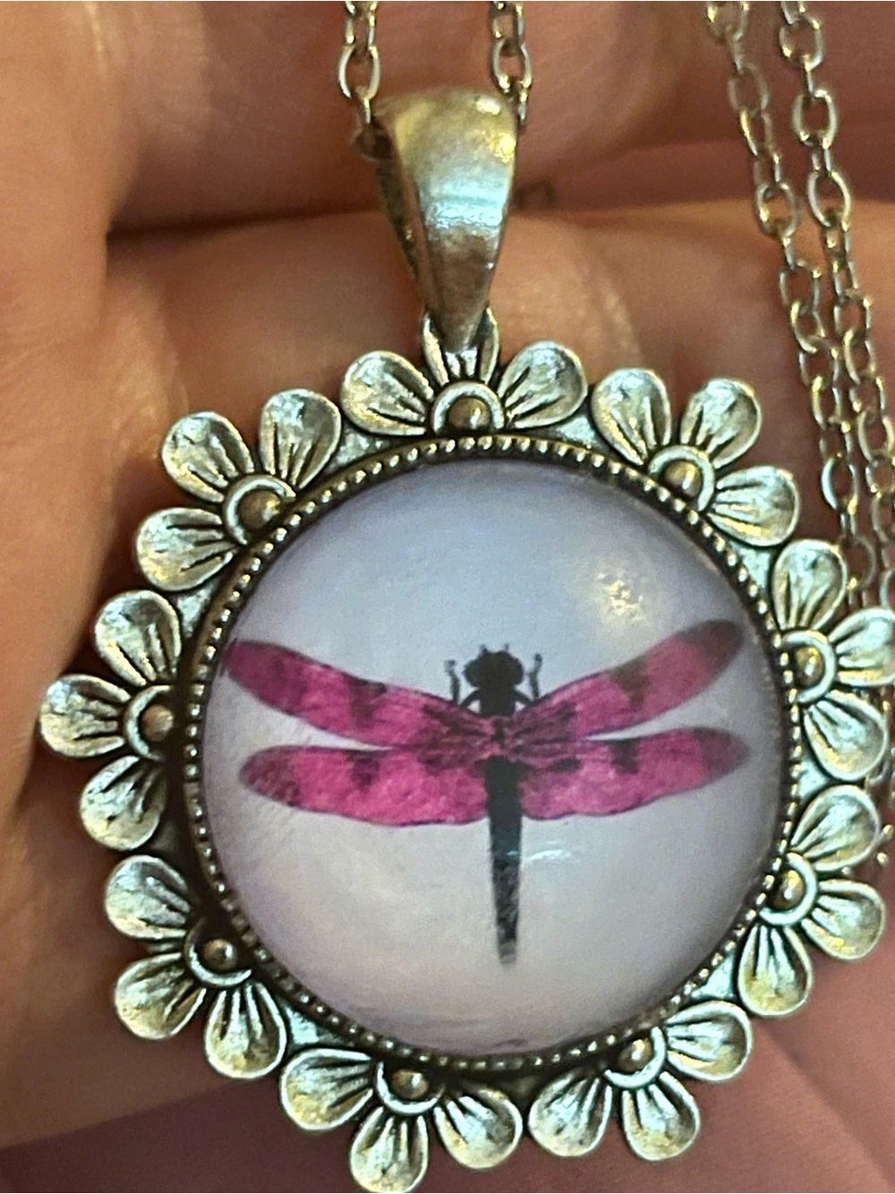 Handmade Pink Dragonfly Pendant Necklace